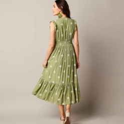 Robe longue imprimée, crépon