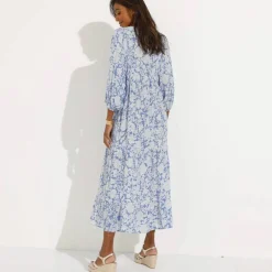Robe longue imprimée, crépon