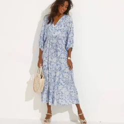 Robe longue imprimée, crépon