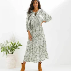 Robe longue imprimée, crépon