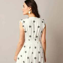 Robe longue imprimée, crépon