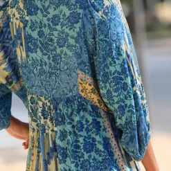 Robe longue imprimée, crépon