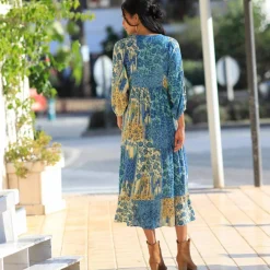 Robe longue imprimée, crépon