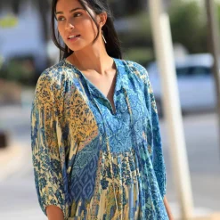 Robe longue imprimée, crépon