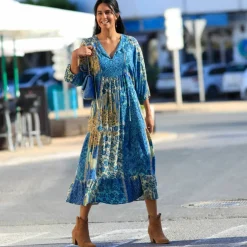 Robe longue imprimée, crépon