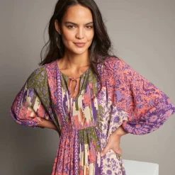 Robe longue imprimée, crépon