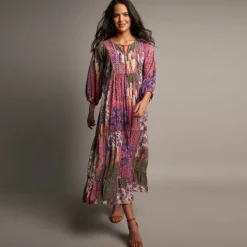 Robe longue imprimée, crépon