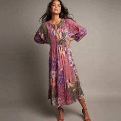 Robe longue imprimée, crépon
