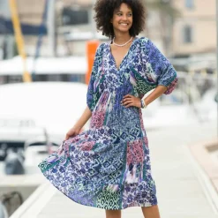 Robe longue imprimée, crépon