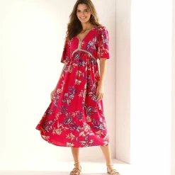 Robe longue imprimée, détails sequins