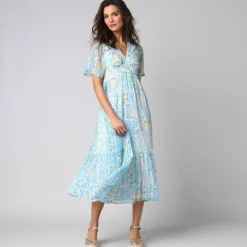 Robe longue imprimée en voile "chiffon"