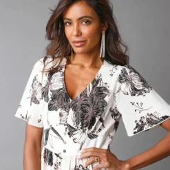 Robe longue imprimée, manches évasées