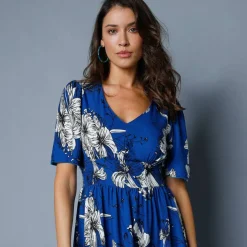 Robe longue imprimée, manches évasées
