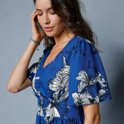 Robe longue imprimée, manches évasées