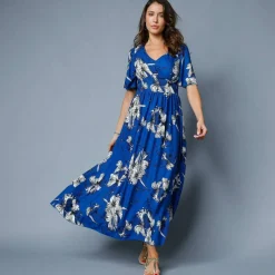 Robe longue imprimée, manches évasées