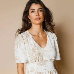 Robe longue imprimée, manches évasées