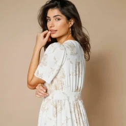 Robe longue imprimée, manches évasées