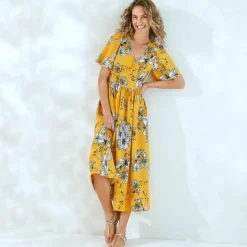 Robe longue imprimée, manches évasées