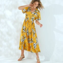 Robe longue imprimée, manches évasées