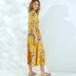 Robe longue imprimée, manches évasées