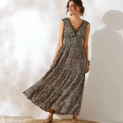 Robe longue imprimée, sans manches