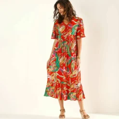 Robe longue macramé, imprimé tropical