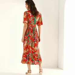 Robe longue macramé, imprimé tropical