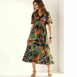 Robe longue macramé, imprimé tropical