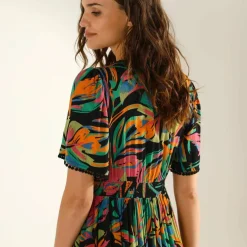 Robe longue macramé, imprimé tropical