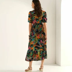 Robe longue macramé, imprimé tropical