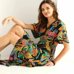 Robe longue macramé, imprimé tropical