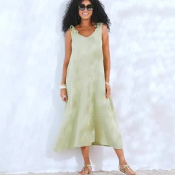 Robe longue épaules volantées, en gaze de coton