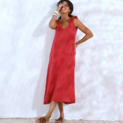 Robe longue épaules volantées, en gaze de coton
