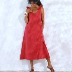 Robe longue épaules volantées, en gaze de coton