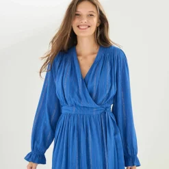 Robe longue "portefeuille" en crépon, doublée