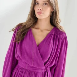 Robe longue "portefeuille" en crépon, doublée