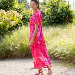 Robe longue satinée, imprimé floral