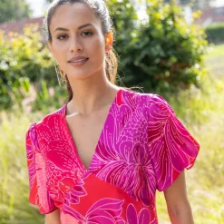 Robe longue satinée, imprimé floral