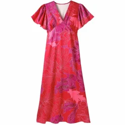 Robe longue satinée, imprimé floral