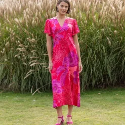 Robe longue satinée, imprimé floral