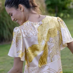 Robe longue satinée, imprimé floral