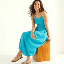 Robe longue unie, fines bretelles