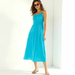 Robe longue unie, fines bretelles