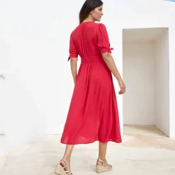 Robe longue évasée unie, viscose crépon