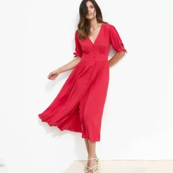 Robe longue évasée unie, viscose crépon