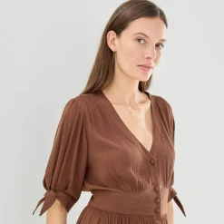 Robe longue évasée unie, viscose crépon