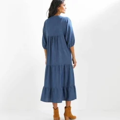 Robe longue volantée en jean