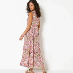 Robe longue à volants, crépon imprimé