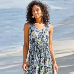 Robe longue à volants, crépon imprimé