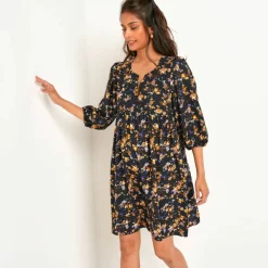 Robe manches blousantes, imprimé fleuri